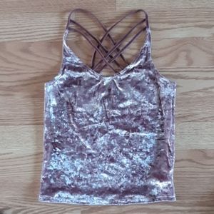 AEO crushed velvet strappy tank top pink small